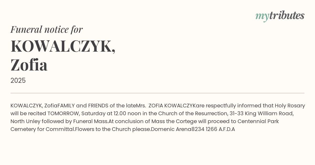 KOWALCZYK, Zofia