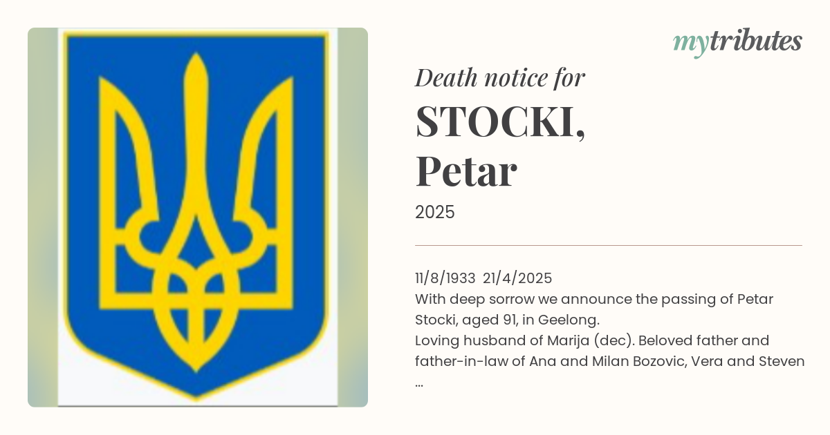 Vale Petar Stocki: Geelong Community Mourns the Loss of a Beloved Father and Grandfather