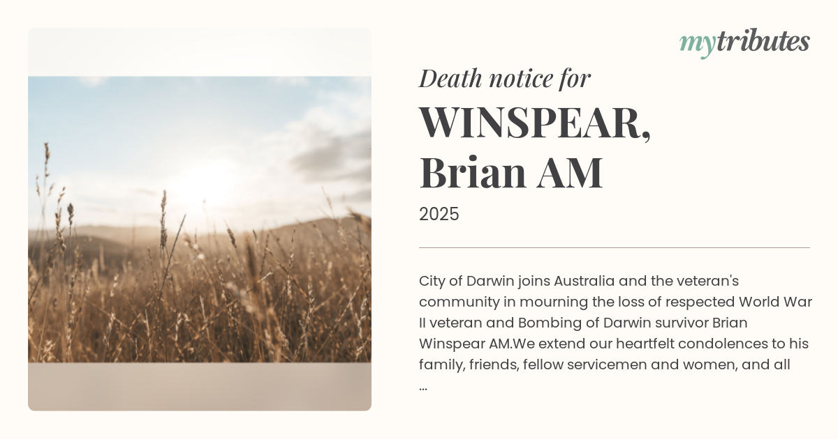 Darwin Mourns Loss of WWII Veteran Brian Winspear AM
