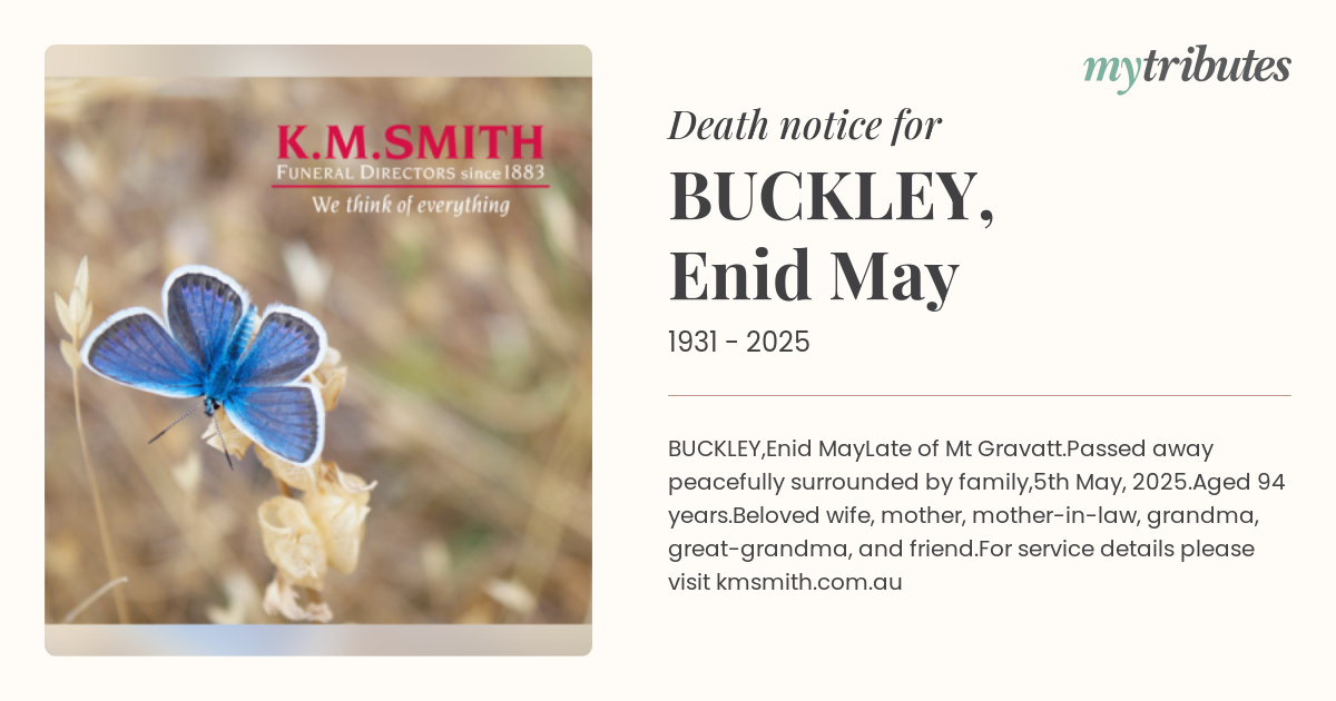 Tributes Flow for Enid May Buckley: Beloved Mt Gravatt Resident and Friend