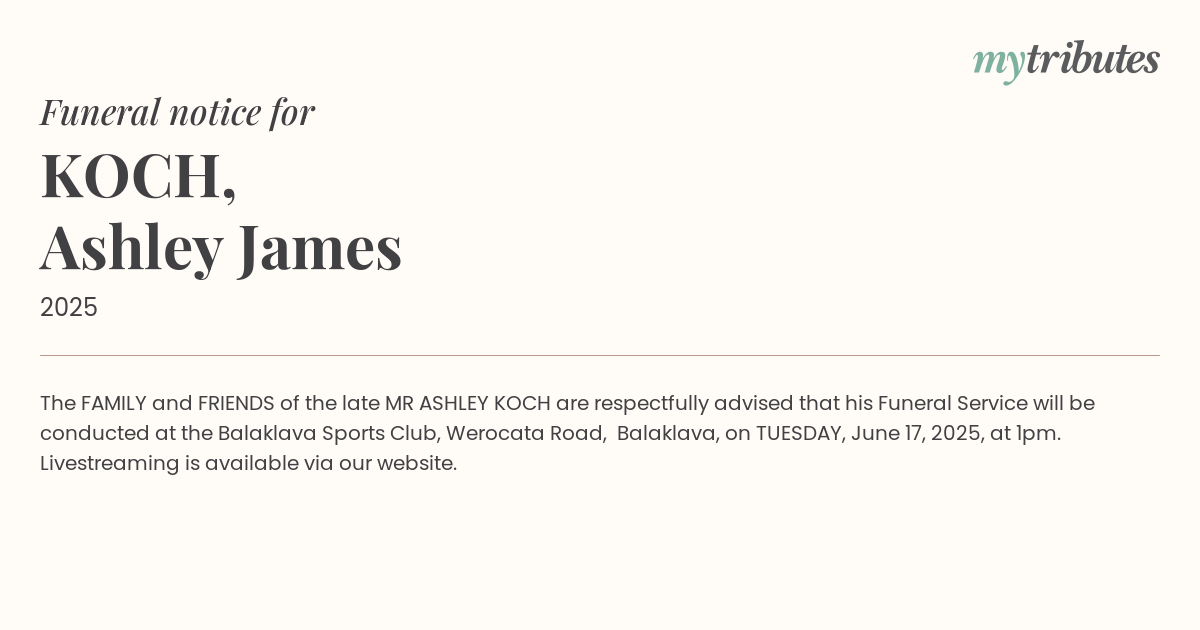 KOCH, Ashley James