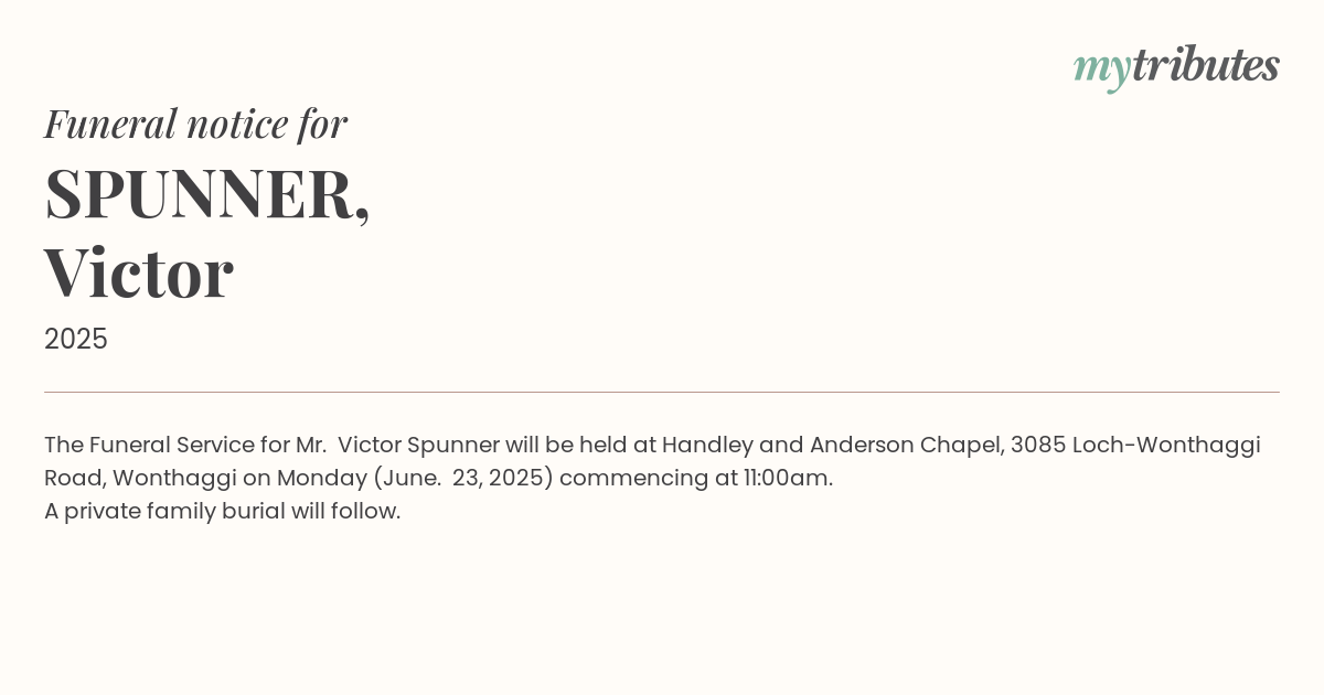 Beloved Victor Spunner Remembered in Wonthaggi Funeral Service