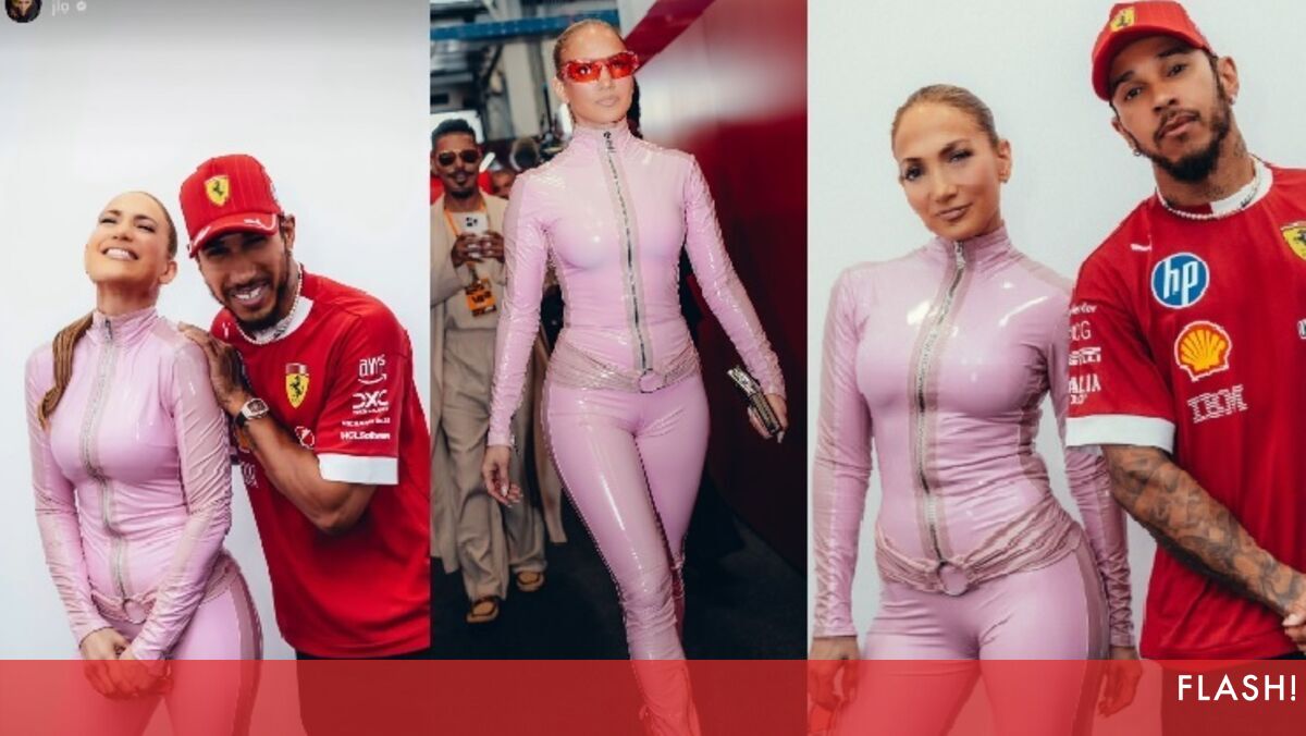 Está o amor no ar? Hamilton em brasa com Jennifer Lopez nas boxes da Ferrari no GP da Arábia Saudita