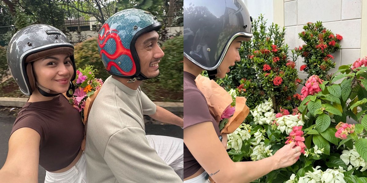 7 Potret Romantis Ariel Tatum dan Daffa Wardhana Saat Riding Motor, Bikin Buket Bunga