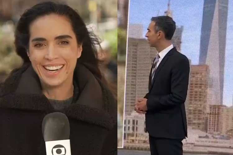 Repórter não segura o riso após comentário engraçado de Cesar Tralli no Jornal Hoje