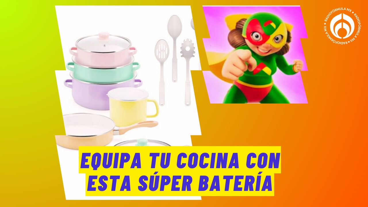 ¡Oferta Imperdible! Bodega Aurrera Remata Batería de Cocina de 20 Piezas con Cacerolas Color Pastel y Utensilios
